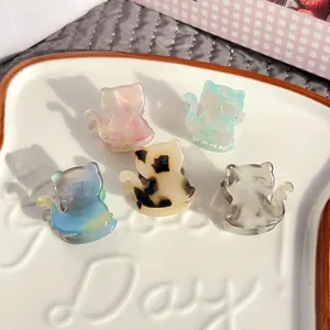 5-piece set of cute cat-shaped acetate hair claws in various pearlescent pastel colors
