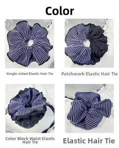 Vue détaillée de chouchous plissés à rayures violettes et noires en divers styles