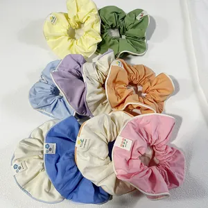 Handmade Cotton Fabric Large Scrunchie Contrast Trim Hair Tie Fashion Sweet Ponytail Holder For Women Girls Hair Accessories