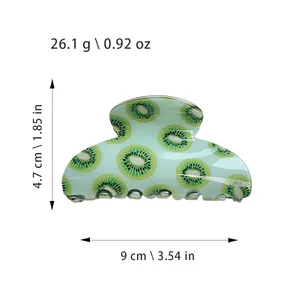 Fresh kiwi print hair claw clip in light green with dimensions 9cm for ponytail styling
