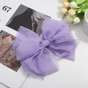 Barrette à cheveux élégante en résille lavande pour femme avec un design de nœud volumineux