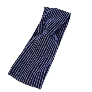 Bandeau croisé en maille côtelée avec rayures noires et violettes en tissu élastique