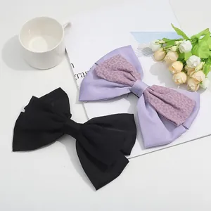 Große Satin Schleife Haarklammer Französisch Süß Karo Netz Doppellagig Haarschmuck Federclip Kopfschmuck Für Damen Mädchen