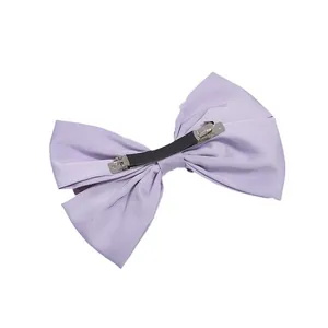 Hellviolette Satin-Schleife Haarspange mit robustem schwarzem Metallclip für Frisuren