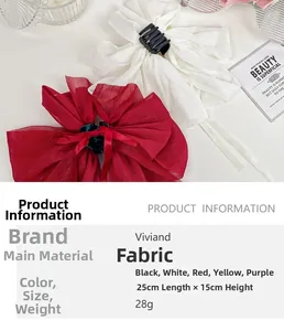 Détails des grandes pinces à cheveux à nœuds en tissu blanc et bordeaux avec dimensions