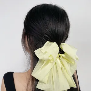 Pince à Cheveux Grand Nœud avec Ruban à Trois Couches Plissé Tissu Transparent Pince Crabe Femme Élégant Accessoires Cheveux