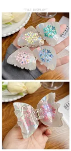Dettagli di fermagli per capelli a fiocco di neve cangianti con strass colorati e molla in metallo