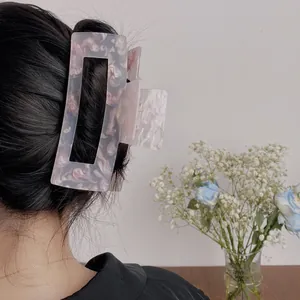 Grande Pince à Cheveux en Acrylique pour Femmes Rectangle Motif Marbre Ajouré Accessoire de Coiffure Antidérapant