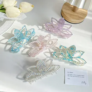 Pince à Cheveux Fleur de Lotus Élégante Grande PVC Strass Pinces à Cheveux Pour Femmes Accessoires de Coiffure Cadeau