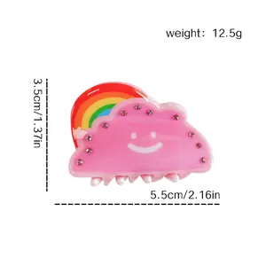 Pink cloud hair claw with smiley face and rainbow detail, 5.5cm acrylic shark clip