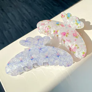 Large floral claw clips with colorful patterns for women's elegant hair styling