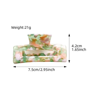 Elegant floral acetate hair claw clip for women in pink and green marble pattern