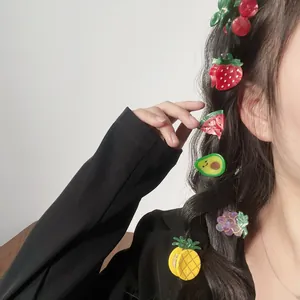 Set of six cute fruit mini hair clips including cherry, strawberry, and avocado