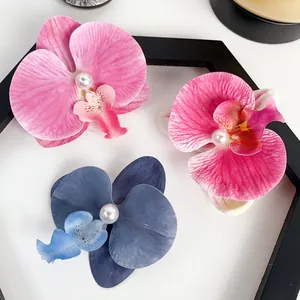 Fresh Sweet Phalaenopsis Orchid Flower Hair Clip With Simulated Artificial Pearl Decor Gradient Butterfly Orchid Duckbill Clip For Women