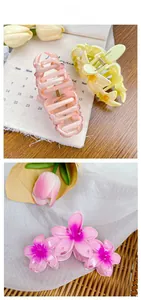 Détails de pinces à cheveux florales colorées avec pétales dégradés et ressorts métalliques