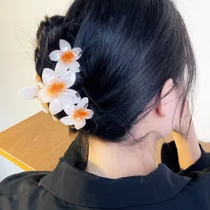 Pince à Cheveux Fleur de Frangipanier Hawaïenne Grande Élégante Effet Résine Épingle Tropicale pour Femme Accessoires Cheveux Plage