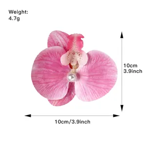Pink orchid flower hair clip with center pearl detail, 10cm size for women's styling