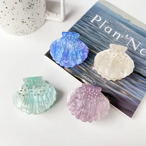 Elegant Shell Shape Acrylic Hair Claw Clip With Rhinestone Faux Artificial Pearl Sweet Small Hair Styling Accessory For Women Girls