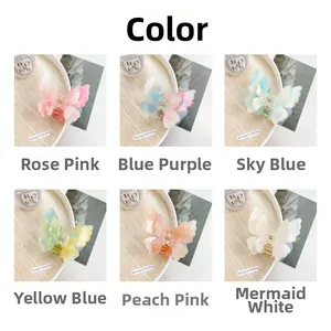 Detailed grid showing butterfly hair claws in six soft gradient pearl colors