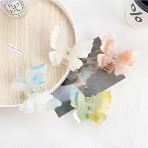 Double Layer Butterfly Hair Claw Clip Gradient Marble Acrylic Hair Accessory For Women Sweet Fairy Hair Jaw Clip