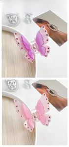 Détails des pinces à cheveux papillon double couche avec des strass colorés