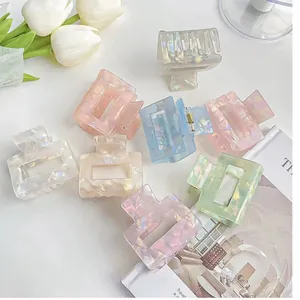 Korean Style Iridescent Mermaid Square Hollow Hair Claw Clips Sweet Geometric Pearlescent PVC Shark Clips Hair Accessories For Women