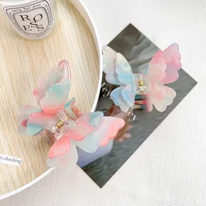 Elegant double-layered gradient resin butterfly hair claw clip with marble texture