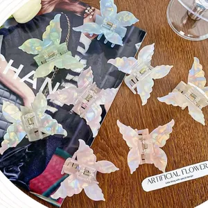 Pinza per Capelli a Farfalla Cangiante da Donna in PVC Madreperla Fermaglio a Farfalla Accessorio per Capelli alla Moda