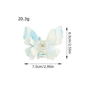 Dual-layer gradient butterfly hair claw clip with pearlescent marble blue finish