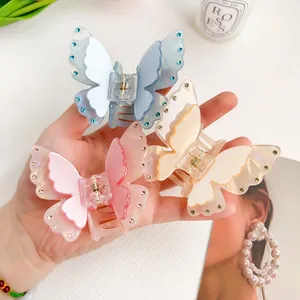 Pince à Cheveux Papillon à Double Couche Élégante Avec Strass Acrylique Nacré Accessoires de Coiffure Doux pour Femmes Filles
