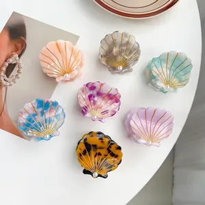 Acetate Shell Hair Claw Clip With Artificial Pearl Decoration Elegant Sea Style Shark Clip For Women Vacation Beach Hair Accessories