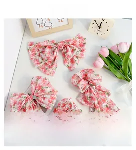 Set accessori per capelli in chiffon floreale con maxi fiocco e elastico scrunchie