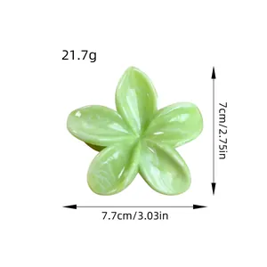 Pince à cheveux fleur frangipanier vert marbré style dopamine de 7,7 cm pour femme