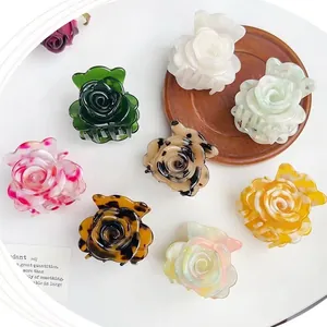 Pince à Cheveux Fleur de Rose en Acétate Rétro pour Femme Élégante Pince à Requin Florale 3D Accessoires Cheveux
