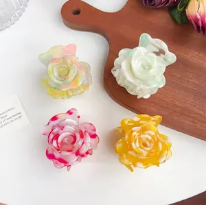 Pinces à cheveux fleurs en acétate élégantes en rose, jaune, vert et pastels