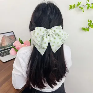 Hellgrüne Haarklammer mit Polka-Dots und Perlen in einem frischen Ambiente