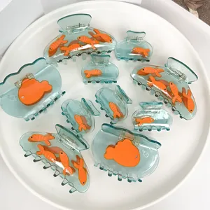 Lot de pinces à cheveux en acétate avec motif de poisson rouge bleu en tailles variées