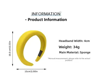 Dettagli del cerchietto imbottito giallo da 4cm con indicazioni su dimensioni e peso del prodotto