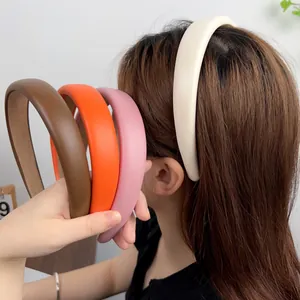 Women's PU Leather Padded Headband Solid Color Wide Brim Sponge High Cranial Top Hair Hoop Casual Daily Hair Accessories