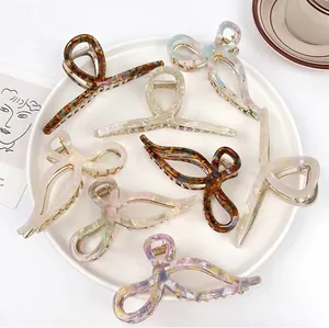 Grandes Pinces à Cheveux en Acétate Nœud Ajouré Géométrique Motif Écaille de Tortue Marbre Accessoires Cheveux Mode pour Femmes Bijoux
