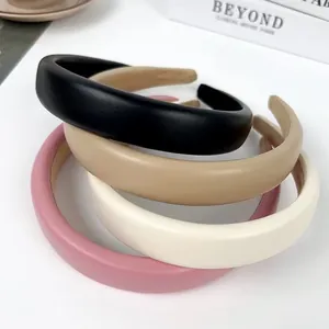 Set of four thick sponge padded headbands in black, khaki, beige, and pink PU leather