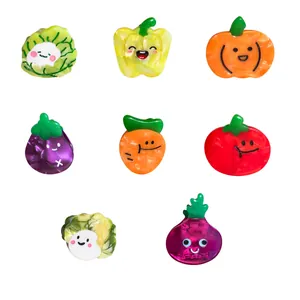 Set of 8 cute vegetable acetate hair clips with smiling faces on white background