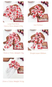 Blumen Haaraccessoires Set zeigt Maße von Chiffon-Haarspangen und Haarbändern