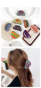 Bohemian large acrylic hair claws with geometric Aztec patterns for hair styling