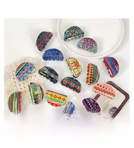 Detailed set of bohemian style acrylic claw clips with various geometric and ethnic patterns
