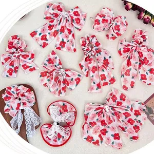 Süße Blumen Schleife Stoff Haargummi Chiffon Haarspange Künstliche Perlen Strass Dekor Damen Mädchen Täglich Haarschmuck