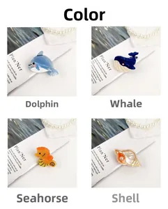 Haarklammern aus Acetat im Ozean-Design mit Delfin Wal Seepferdchen und Schnecke Motiven