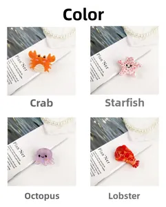 Detailsatz von Meeres-Haarklammern aus Acetat mit Krabbe Seestern Oktopus und Hummer