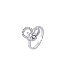 Silver color hollow heart ring with pave-set crystals and radiant center stones