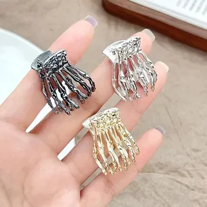 Gothic Skeleton Hand Hair Claw Clip For Women Punk Alloy Metal Skull Bone Hair Pins Halloween Party Hair Accessories Gold Silver Black